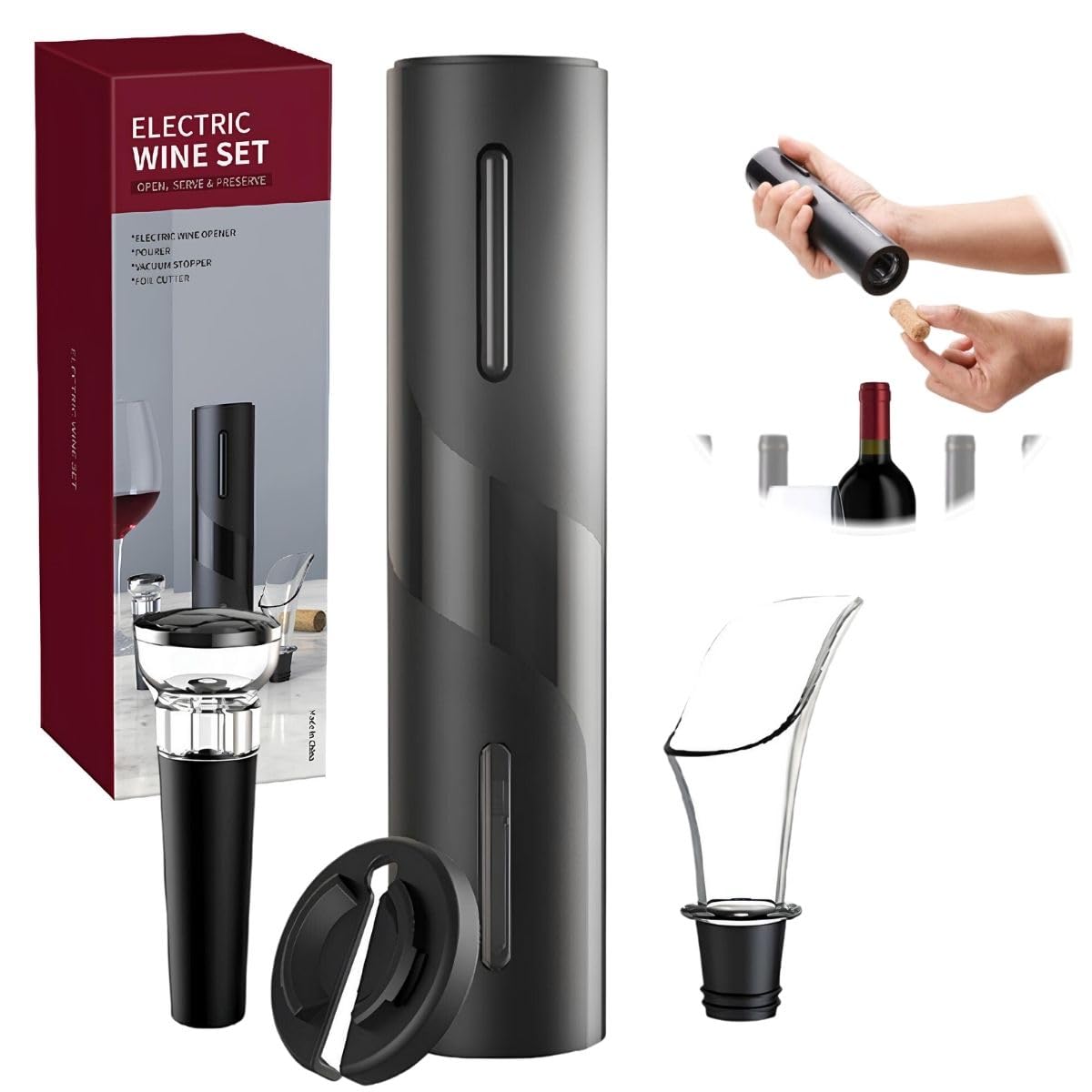 Kit Importado Automático Abridor Vinho Garrafa Saca Rolha Elétrico