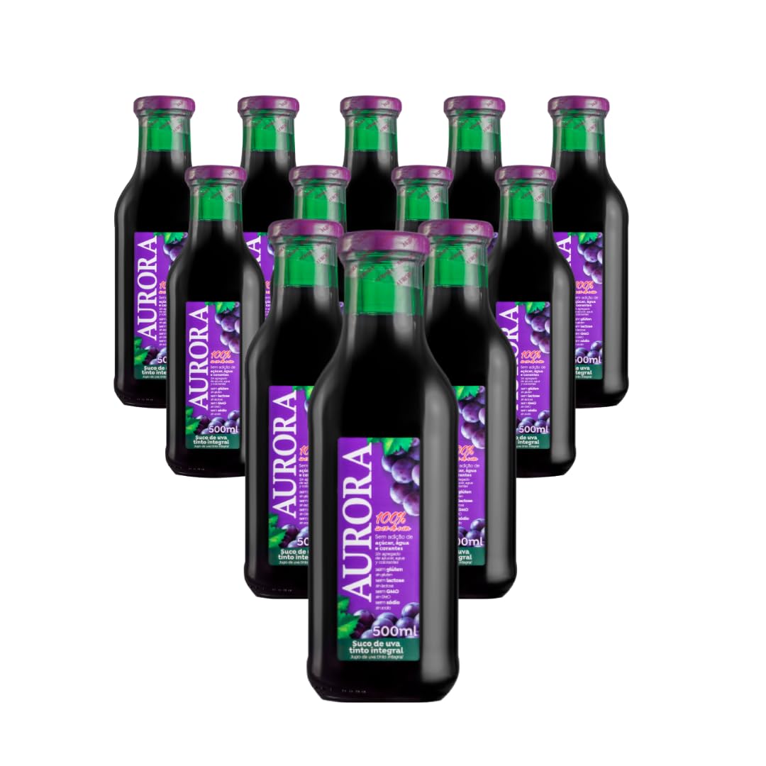 Suco de Uva Integral 100% Suco Garrafa 500ml Kit c/12 Vinícola Aurora
